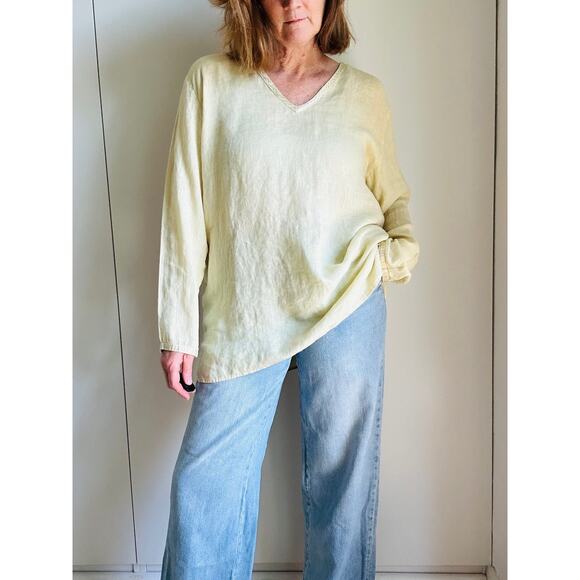 CP Shades Linen Tunic Top in Butter Yellow Size Large Beachy Loungwear - Picture 5 of 8